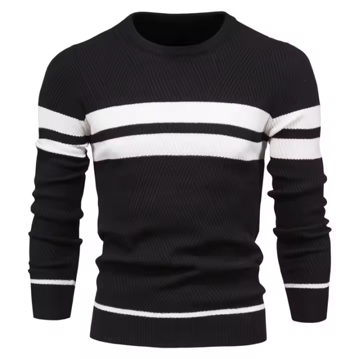 2025 Suéter casual a rayas para hombre, jersey de punto con cuello redondo, colores a juego, otoño e invierno - 1