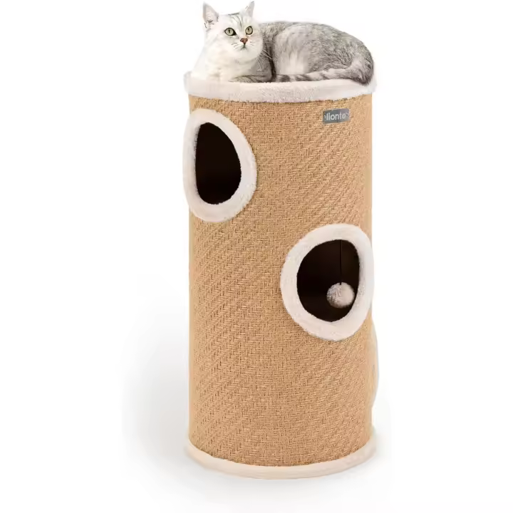 lionto Rascador de Yute con Pelota y Borde de Peluche, 70 cm de Alto, Árbol Rascador Estable para Gatos Grandes y Pequeños, Ideal para Uñas, Entretenimiento y Escondites, Ø 36 cm, Beige - 1