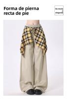 Pantalones casuales para mujeres, diseño de dobladillo a cuadros de otoño, pantalones sueltos de pierna recta - details 0