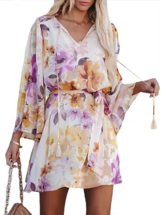 Vestido de noche con cordones y cuello en V Moda Estética Casual para mujer - 1