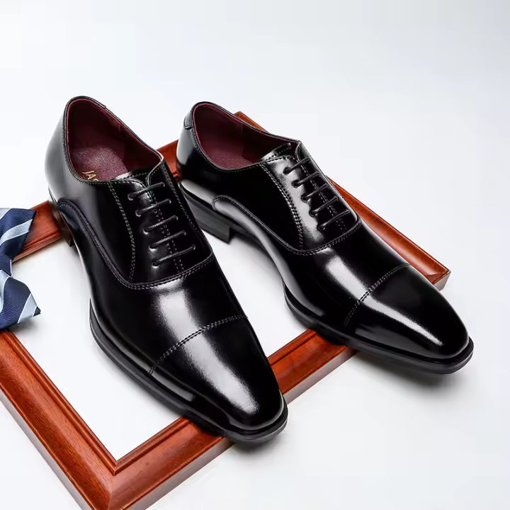 Zapatos de boda de cuero para hombres, Cabeza cuadrada de tres articulaciones, Zapatos de cuero para hombres - 1