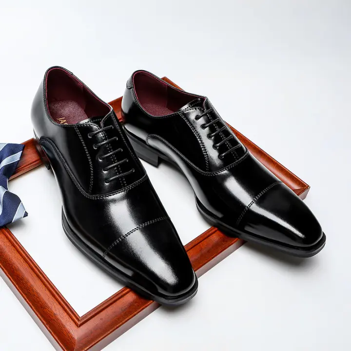 Zapatos de boda de cuero para hombres, Cabeza cuadrada de tres articulaciones, Zapatos de cuero para hombres - 1