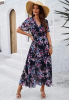 Ropa de mujer 2025 Primavera/novedad de verano estilo temperamento estampado cintura ceñida vestido de gasa de manga corta - details 3