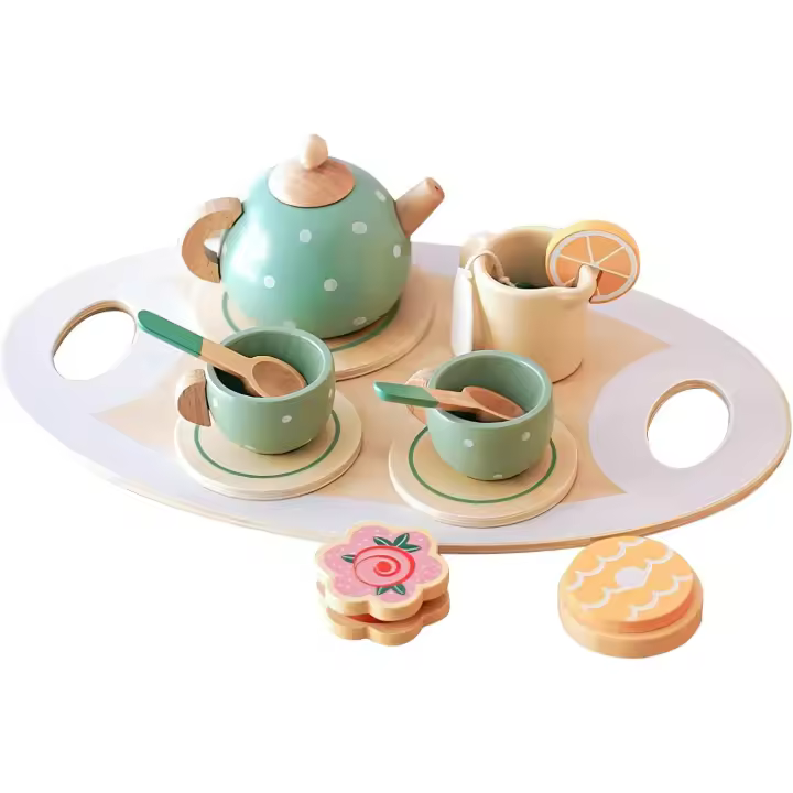 Wooden Tea Party Toys for Little Girls Tea Time Party Set for Kids Kitchen Sets Play Food Accessories with Teapot Tea Cup Toys - 1