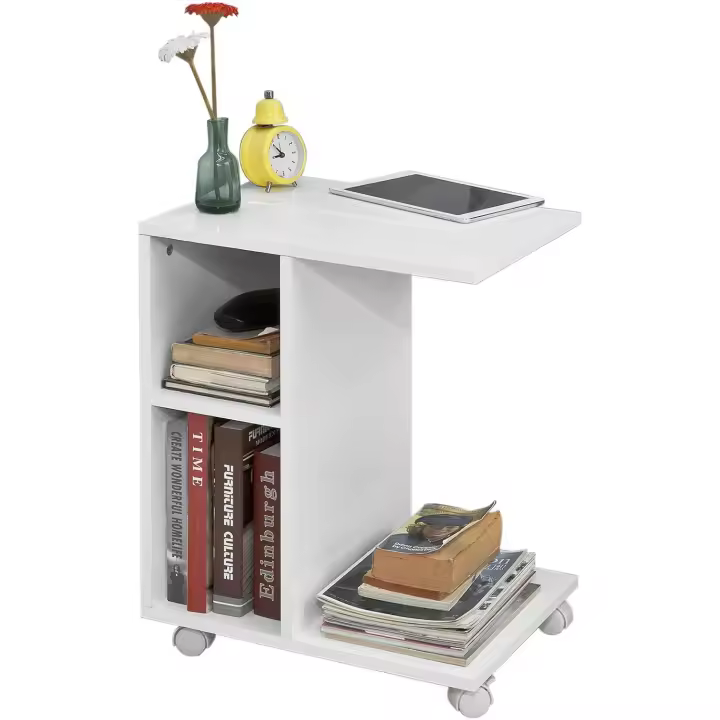 Mesa Auxiliar con 2 Estantes Consola Mesita de Noche con Ruedas Mesa Blanca Mesita 70 x 35 x 60 cm FBT34-W ES - 1