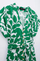 TRAFZA-Vestido largo de playa para mujer, elegante vestido Midi de manga corta con estampado botánico, cinturón de un solo pecho, decoración - details 7