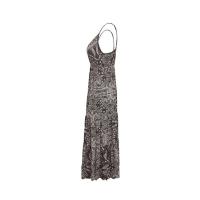 Vestido ral estampado con cuello en V y cintura alta, largo, con tirantes, estilo bohemio, para mujer - details 17