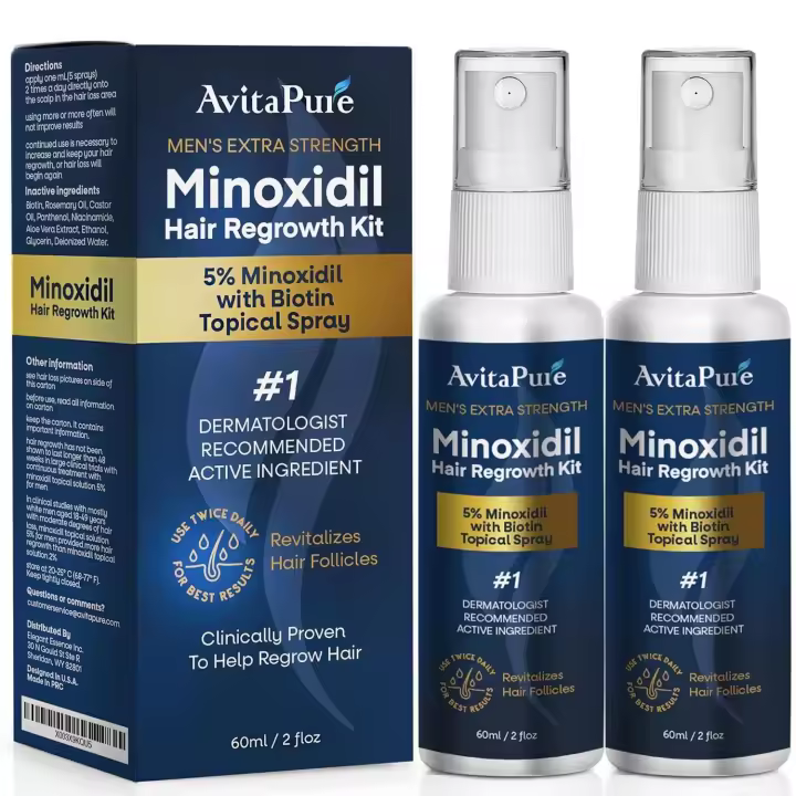 Suero de Crecimiento de Cabello Minoxidil 5% Tratamiento de Alta Potencia para Pérdida de Cabello y Delgadez Paquete de 2 - 1