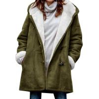 Chaqueta de mujer con forro de lana, hebilla de esquina con capucha, abrigo de longitud media, abrigo de piel resistente al viento para invierno, ropa de calle - details 7