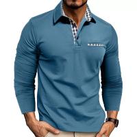 Polo informal con cuello vuelto para hombre, camisetas de manga larga, tops masculinos - details 2