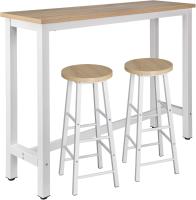Mesa de Bar y 2 Taburetes, Muebles de Comedor, Mesa Alta y Taburetes de Bar, Barra Cocina y Salon, 140x40x100 cm, Metal + MDF, Blanco - details 34