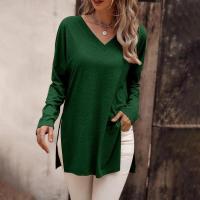 Camiseta de Manga Larga para Mujer Cuello en V Color Sólido Moda Coreana en Punto - details 8