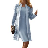 Elegante Conjunto de Vestido de Cárdigan de Encaje Moda de Negocios Casual sin Mangas para Mujeres - details 1