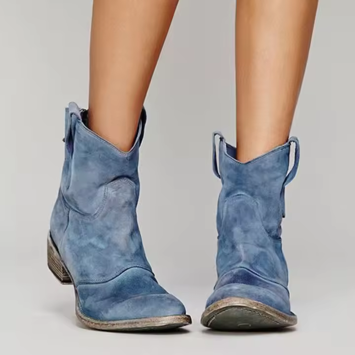 Botas cortas vintage de otoño e invierno para mujer, zapatos de tacón bajo - 1