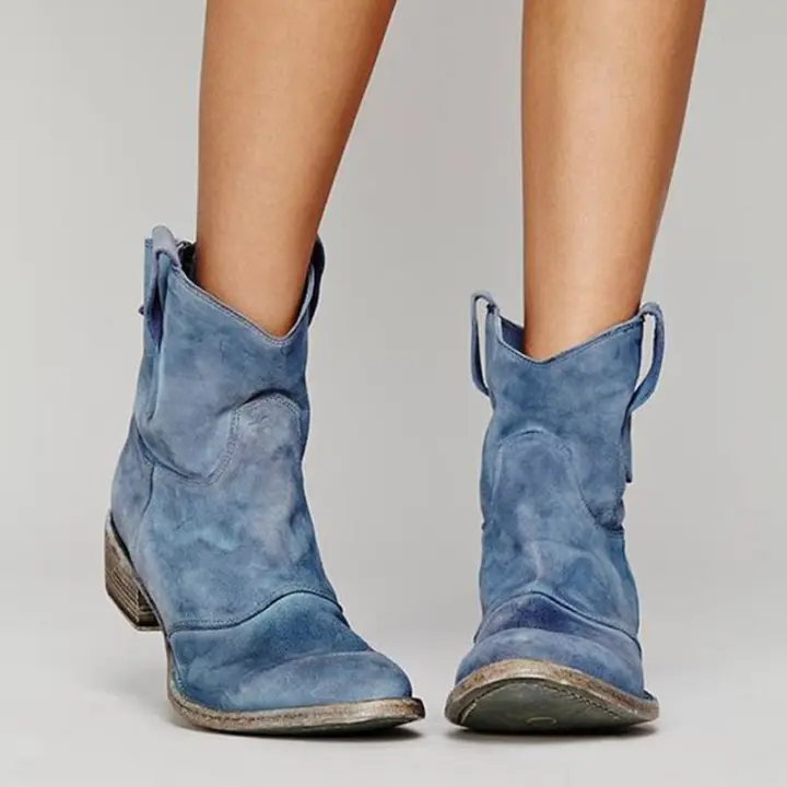 Botas cortas vintage de otoño e invierno para mujer, zapatos de tacón bajo - 1