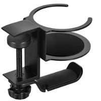 Soporte para auriculares con forma de taza 2 en 1, soporte giratorio de 360 grados para escritorio, soporte para auriculares para juegos, ahorra espacio, negro - details 4
