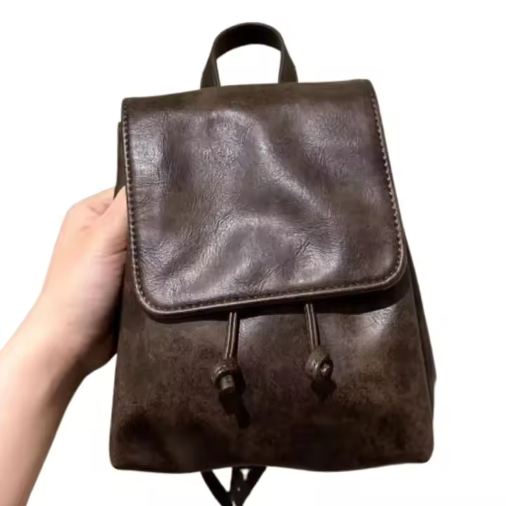 Mochila de cuero PU con solapa y cordón, Color sólido, gran capacidad, libro escolar, espalda, moda, estilo coreano, bolso de hombro para mujer, viaje - 1