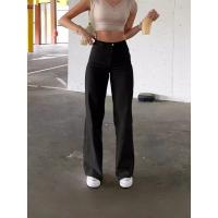 Nuevos Pantalones Casuales De Cintura Alta Para Mujer 2024 Estilo Recto Lavado Color Sólido Ajustados Todo Acabado - details 4