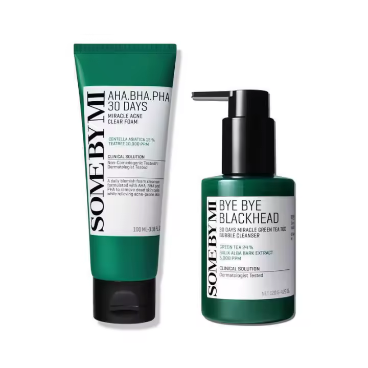 Limpiador de burbujas SOME BY MI Bye Blackhead Green Tea Tox + AHA BHA PHA Espuma milagrosa para el acné de 30 días - 1