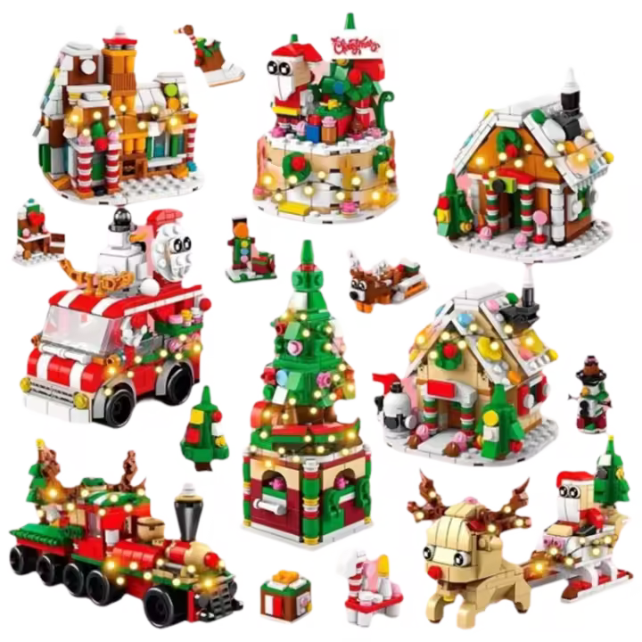 Juego de bloques de construcción 6 en 1 para niños, juguete de ladrillos para armar tren y árbol de Navidad, con luz, para regalo de Navidad - 1