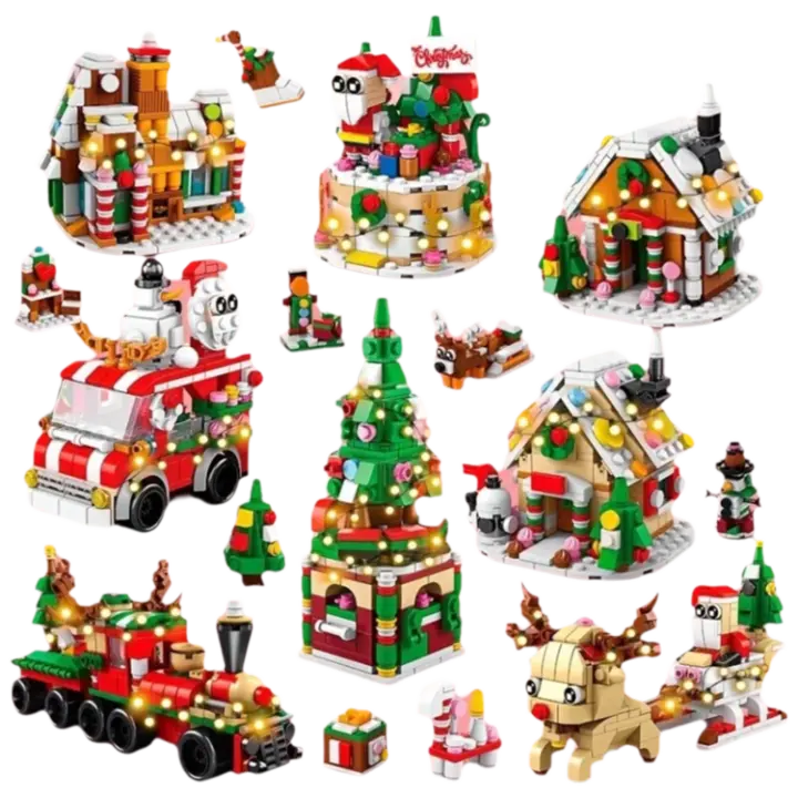 Juego de bloques de construcción 6 en 1 para niños, juguete de ladrillos para armar tren y árbol de Navidad, con luz, para regalo de Navidad - 1