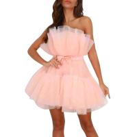 Moda dulce lindo negro/rosa fuerte princesa de malla para mujer vestido de fiesta elegante tutú trajes de cumpleaños vestidos con dobladillo oscilante - details 1