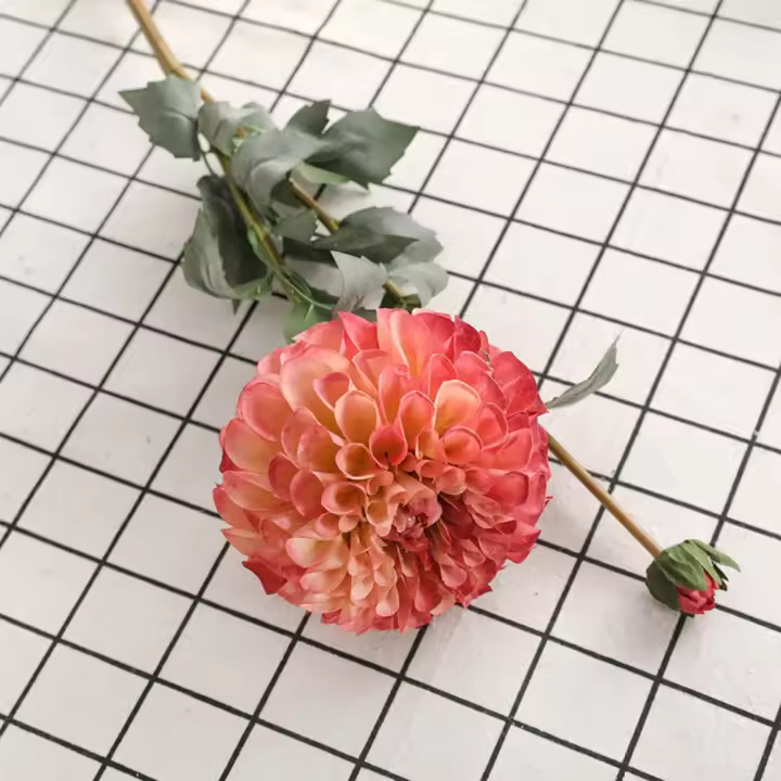 Rama de crisantemos artificiales de 80cm, 2 cabezas, simulación de tacto Real, flores de Dalia, arte Floral, flores falsas de seda hechas a mano - 1