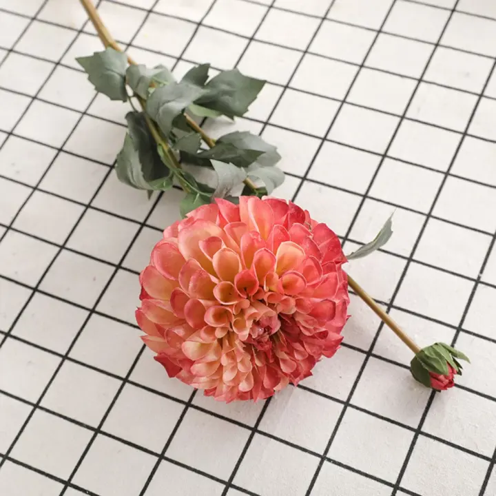 Rama de crisantemos artificiales de 80cm, 2 cabezas, simulación de tacto Real, flores de Dalia, arte Floral, flores falsas de seda hechas a mano - 1