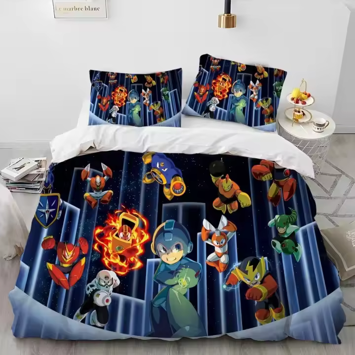 Juego de Ropa de Cama Rockman Megaman 3D Cubierta de Edredón Funda de Almohada para Cama de Rey y Reina Diseño de Dibujos Animados Cómodo para Niños - 1