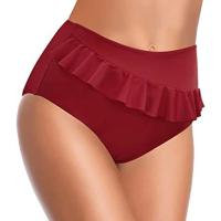 Pantalones de baño con volantes para mujer, Bikini de cintura alta sólido, parte inferior adelgazante, traje de baño a la cadera, calzoncillos, pantalones cortos de baño simples y exquisitos - details 6