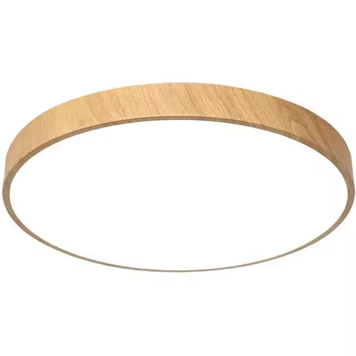 Luz LED de techo minimalista moderna, accesorios de iluminación de techo de grano de madera de forma redonda montada al Ras para dormitorio/pasillo/Bal - 1