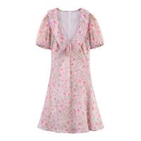 BUNO-novedad de verano, producto, moda para mujer, cuello dulce, cintura de flores rotas, Vestido corto estampado adelgazante - details 1