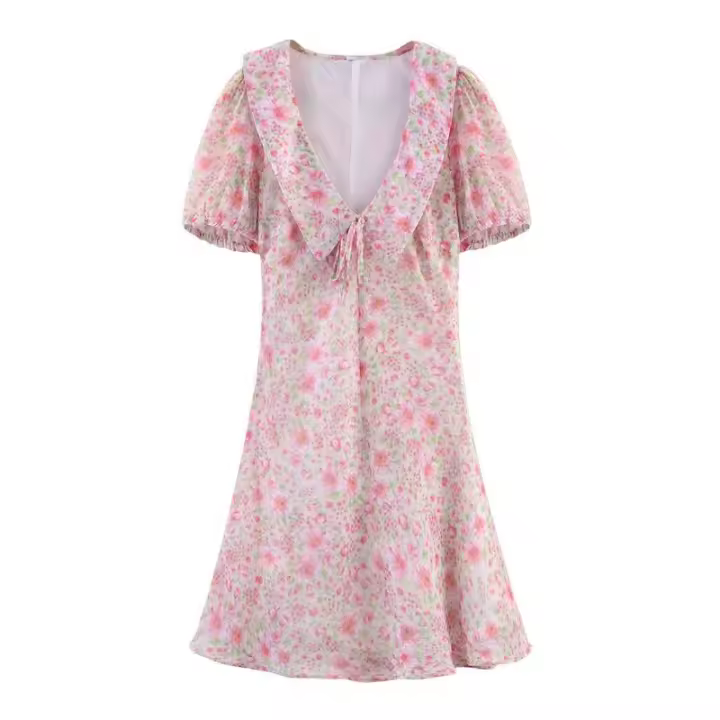 BUNO-novedad de verano, producto, moda para mujer, cuello dulce, cintura de flores rotas, Vestido corto estampado adelgazante - 1