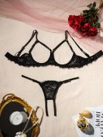 Conjunto de lencería erótica de encaje floral, sujetador de busto abierto y tanga de entrepierna abierta, ropa sexy para mujer - details 21