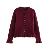 TRAFZA-suéter informal elegante y cálido con una hilera de botones para mujer, cárdigan de manga larga de punto decorativo apilado a la moda de primavera - details 8