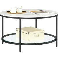 Centro, Mesita de Salón, de Mármol de Imitación Redonda, Estante de Vidrio Templado, Montaje Fácil, Estilo Moderno, Blanco Mármol y Dorado Claro LCT072W59 - details 6