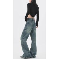 Pantalones vaqueros holgados Retro de pierna ancha para mujer, estilo informal, estilo informal, color azul, Harajuku, moda de verano, pantalones de cintura alta Vintage 2024 - details 3