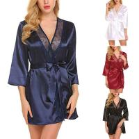 Albornoz de satén kimono para mujer, albornoz de media manga con borde ENCE para novias, vestido de novia, pijama, dormir, hogar de mujer - details 0