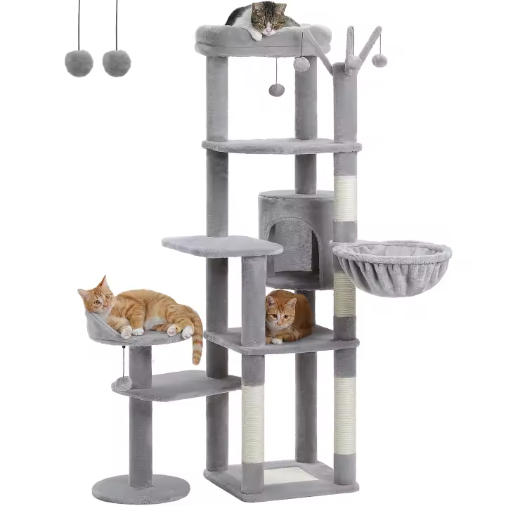 Árbol para gatos de varios niveles con condominio, hamaca, poste rascador Gran torre para gatos con juguetes para interiores - 1