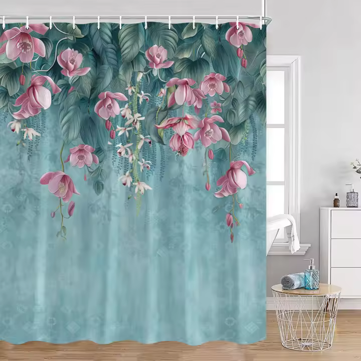 Cortina de ducha lavanda púrpura flores púrpuras planta Floral decoración de baño tela de poliéster cortinas de bañera con ganchos - 1