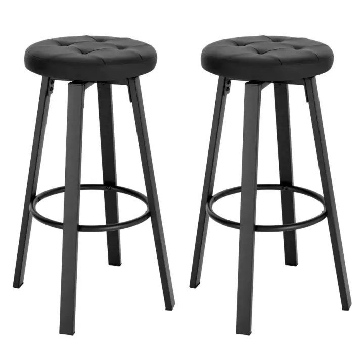 2 unids/set taburete de Bar con asiento giratorio de piel sintética 4 patas de Metal taburete alto con reposapiés para comedor cocina cafetería - 1