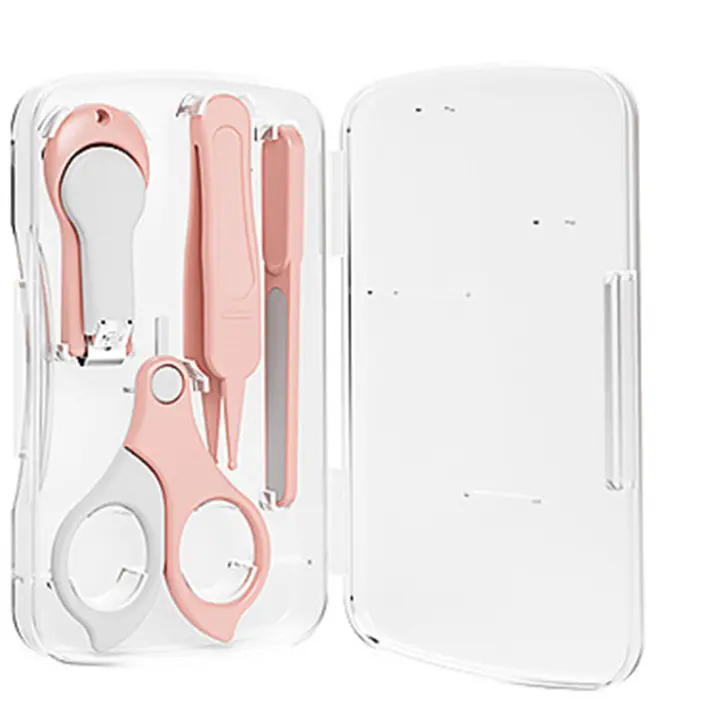 Juego de cuido de uñas para Bebe, recortador de pendientes infantiles, Tijeras, cortaúñas, Caja de almacenamiento, 4 piezas por juego - 1