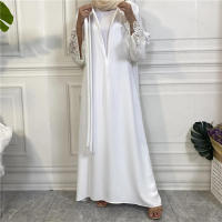 Vestido largo musulmán Abaya Jilbab para mujer, caftán de flores con cremallera de encaje, moda de Color sólido, Abayas de Dubai - details 6