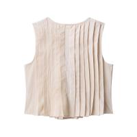 PB&ZA2025 verano nuevo top de mujer con cuello redondo sin mangas plisado con lazo casual versátil suelto simple. - details 5