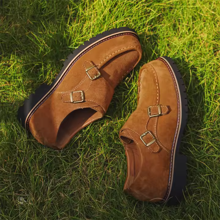 Nuevo estilo británico versátil zapatos Munk zapatos de vestir casual fondo plano tendencia hebilla zapatos de los hombres. - 1