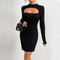 Vestidos huecos para minifaldas de manga larga de punto recortados para mujeres - details 4