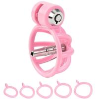 Jaula masculina, juego de jaula de castidad para pájaros, cinturón con cerradura, 5 anillos, sujeción del pene, esclavo, juguete sexual masculino - details 3