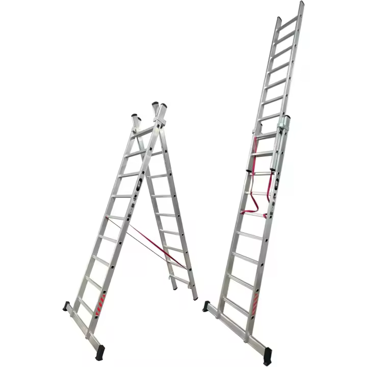 Escalera de Aluminio Extensible de 2 Tramos Transformable en Tijera 2,5+2,5 Metros - 1