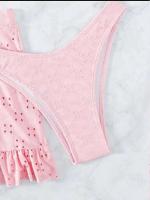 Conjunto de Bikini liso para mujer, bañador Sexy de malla de cintura alta, estilo playero, traje de baño de 3 piezas con volantes para verano, 2023 - details 17