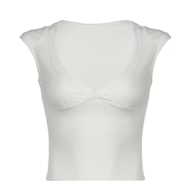 BUNO-Camisetas básicas con escote en V profundo para mujer, camisetas lisas, ropa de discoteca Vintage, ropa de mujer, moda de verano 2025 - 1